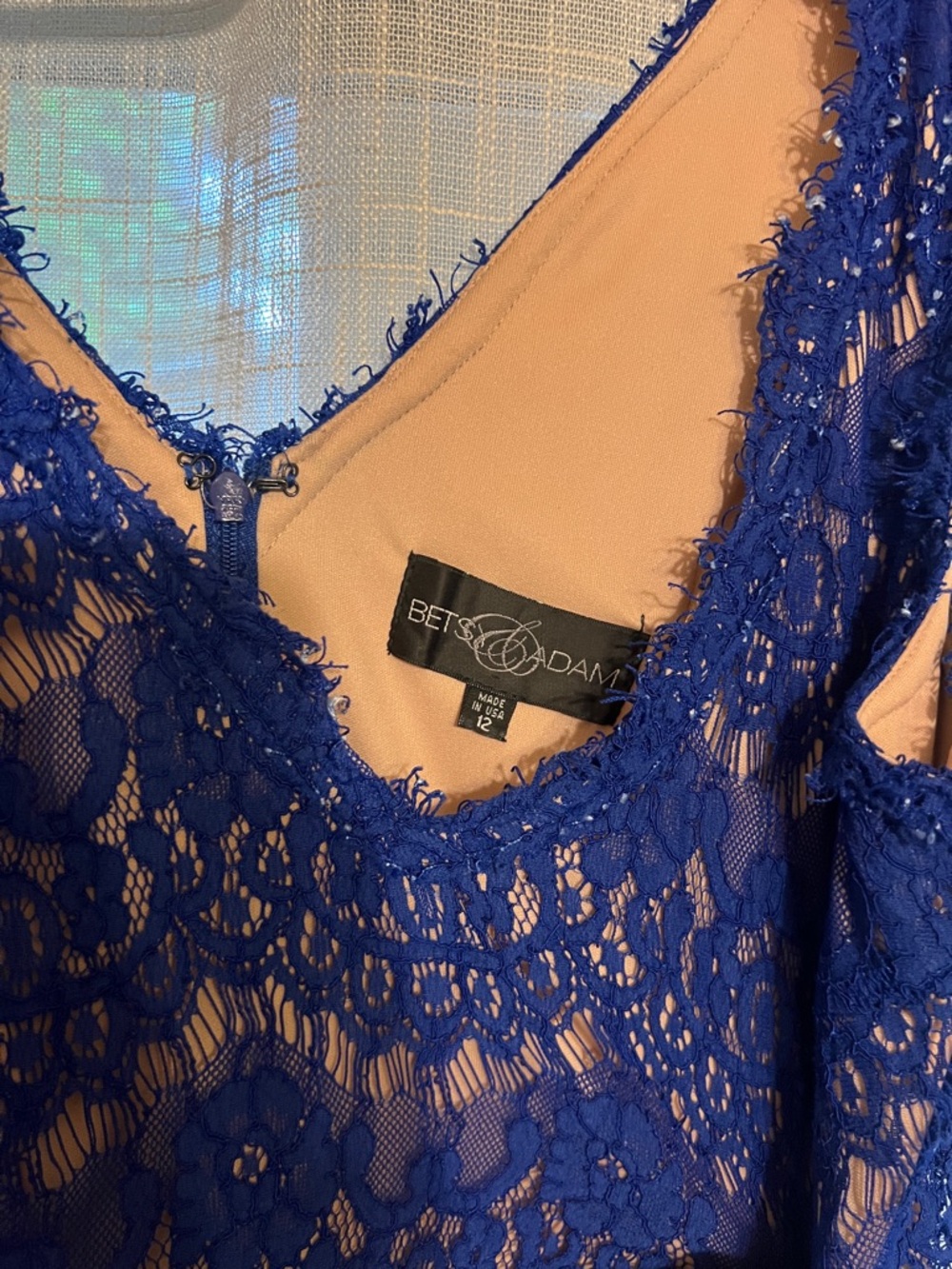 Betsy & Adam Royal Blue Lace Dress with Nude Lining - Picture 4 of 7